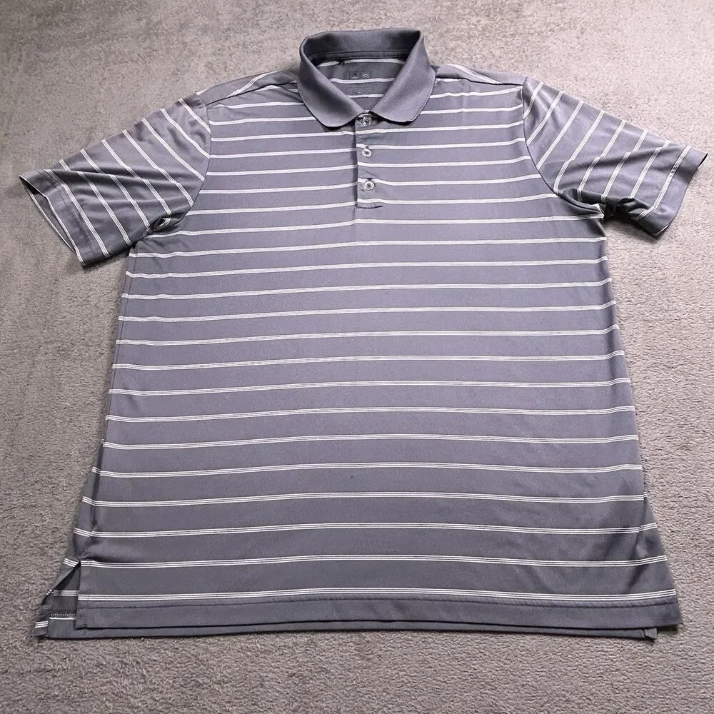 Adidas Puremotion Polo Shirt Mens L Grey Striped Golf Activewear